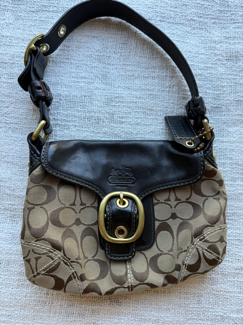 Coach Bleecker Signature Small Flap Hobo 11441 Black Khaki Y2K